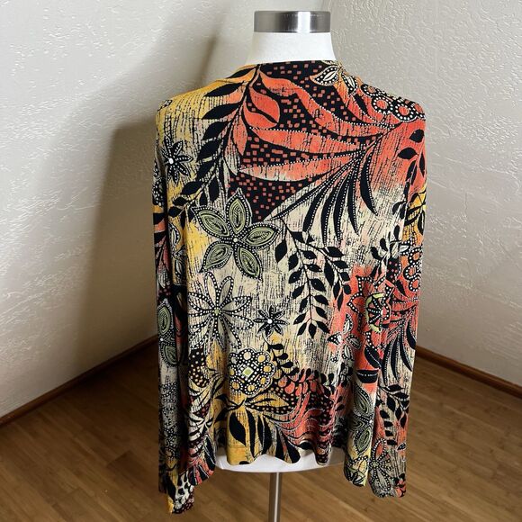 Half Moon Bay Cardigan Womenx 2X Multicolor Tropical Floral Print Slinky Art - Picture 10 of 10
